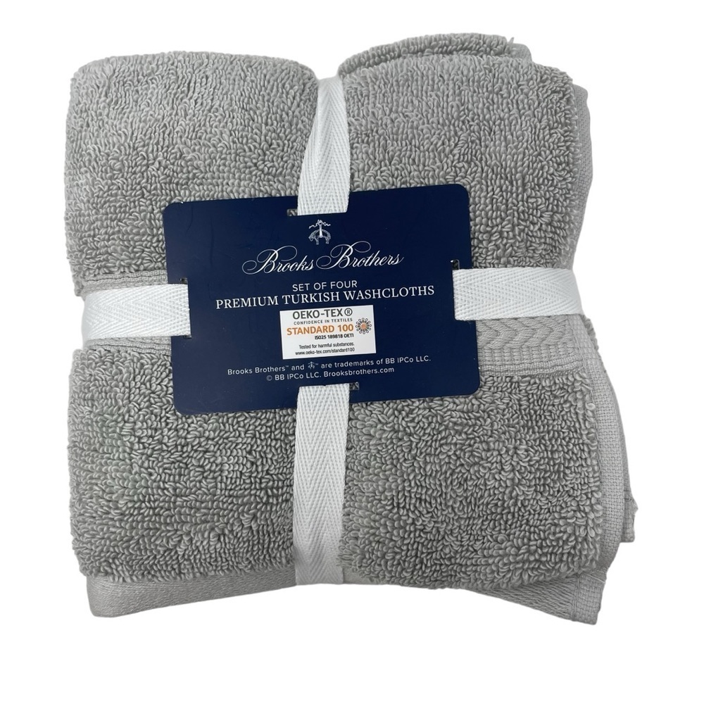 Brooks Brothers Set of 4 Premium Turkish Washcloths Light Gray NWT